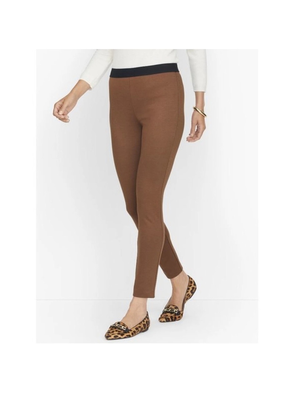 Talbots SoHo Women’s Rust Brown Knit Leggings with Black Waistband